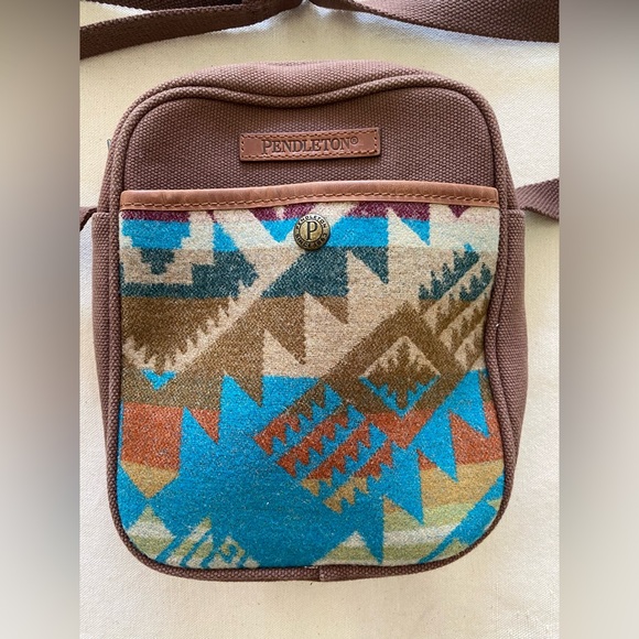 Pendleton Alto Mesa Crossbody Satchel Brown Cotton Canvas Wool Panel Unisex - Picture 2 of 9